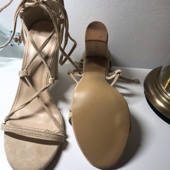 Nude Tie Leg Chunky Heels - Picture 3 of 3